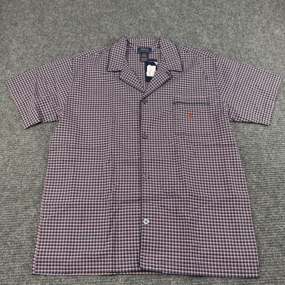 Polo Ralph Lauren Shirt Mens Large Blue Red Check Short Sleeve Pajama Stretch